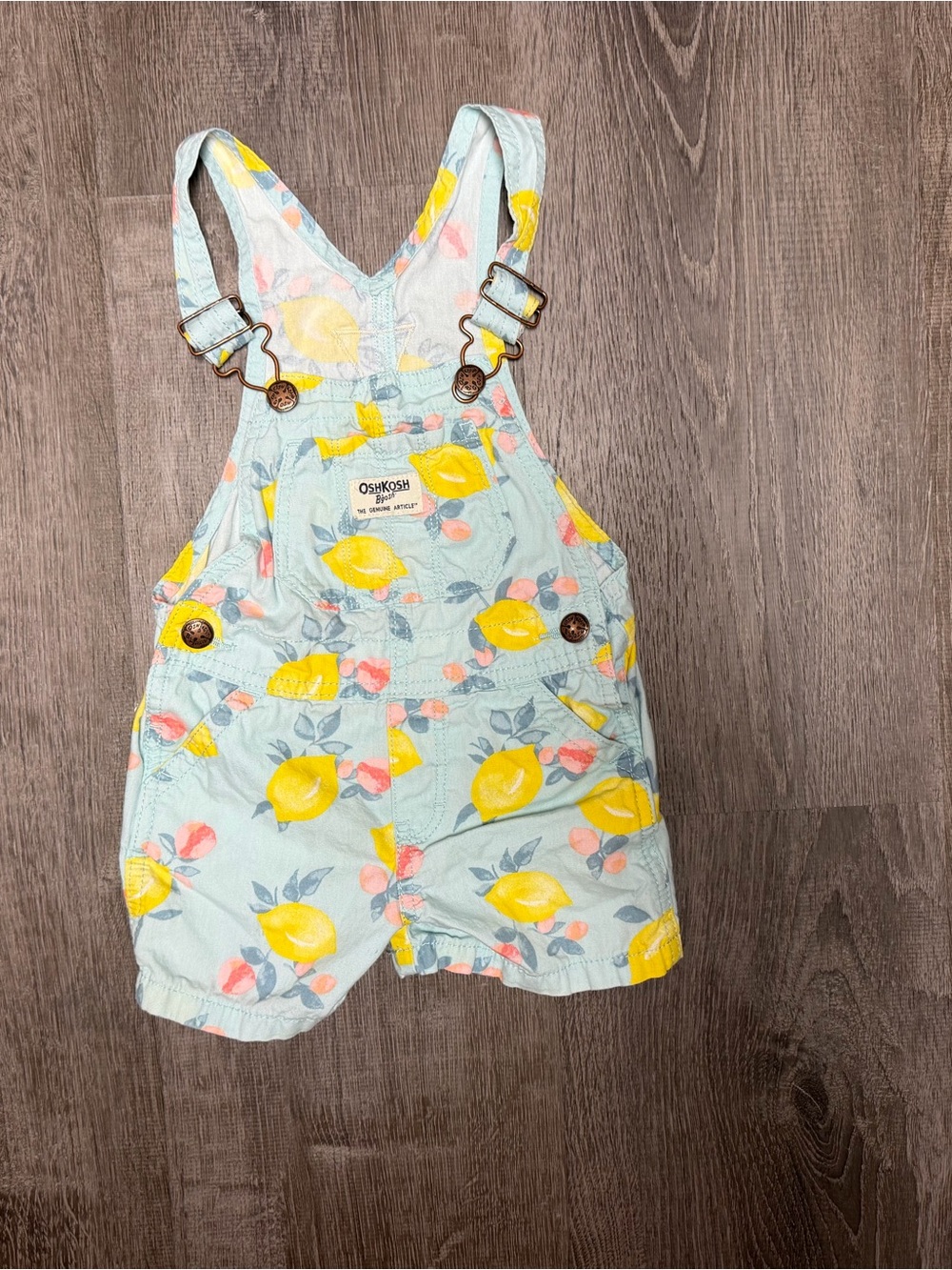 OshKosh B'gosh Light Blue Lemon Print Short Overalls